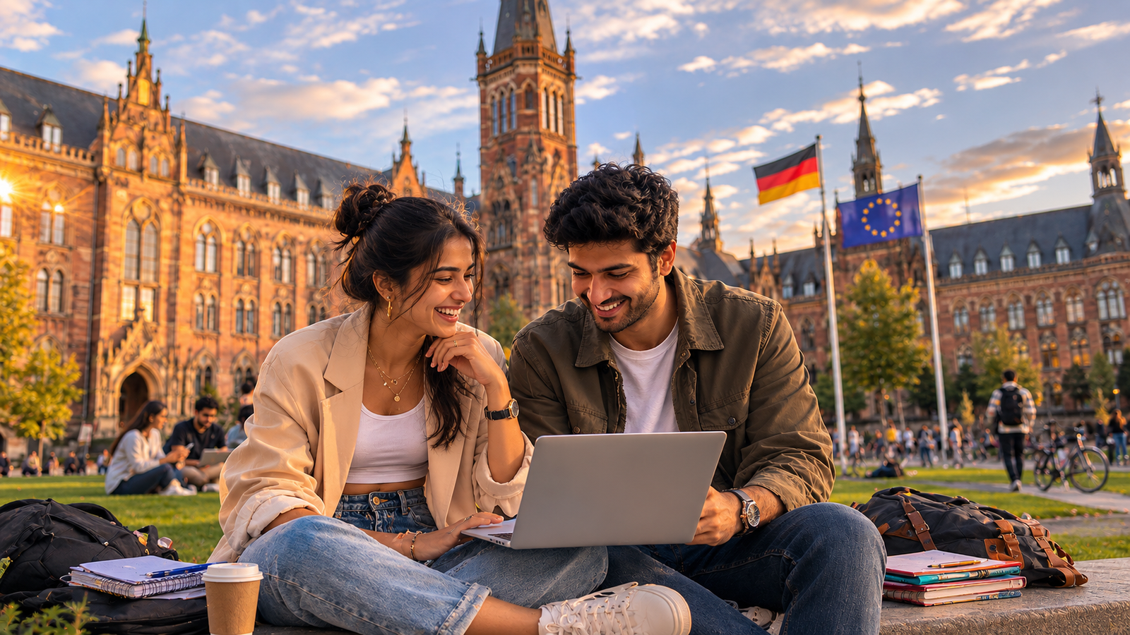 Students studying in German University Campus