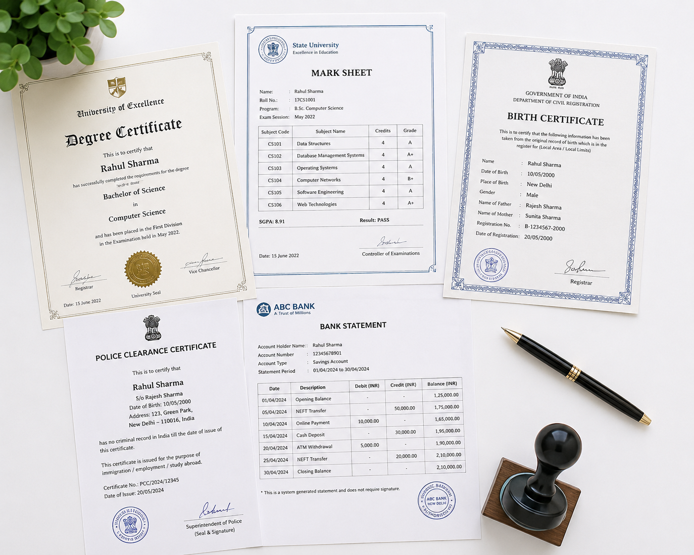 Important official documents and stamps