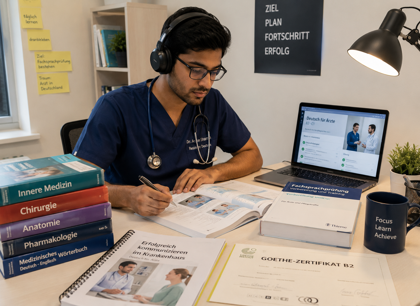 Doctor communicating in German language