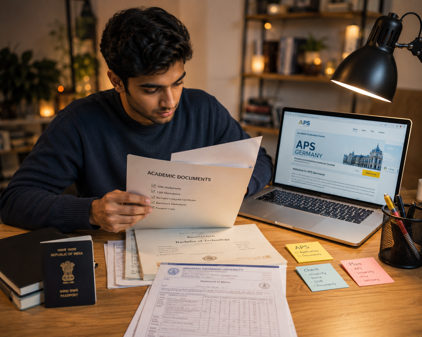 Student preparing documents for Germany