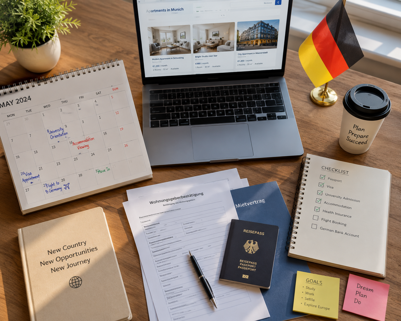Consultants helping a student plan their housing in Germany