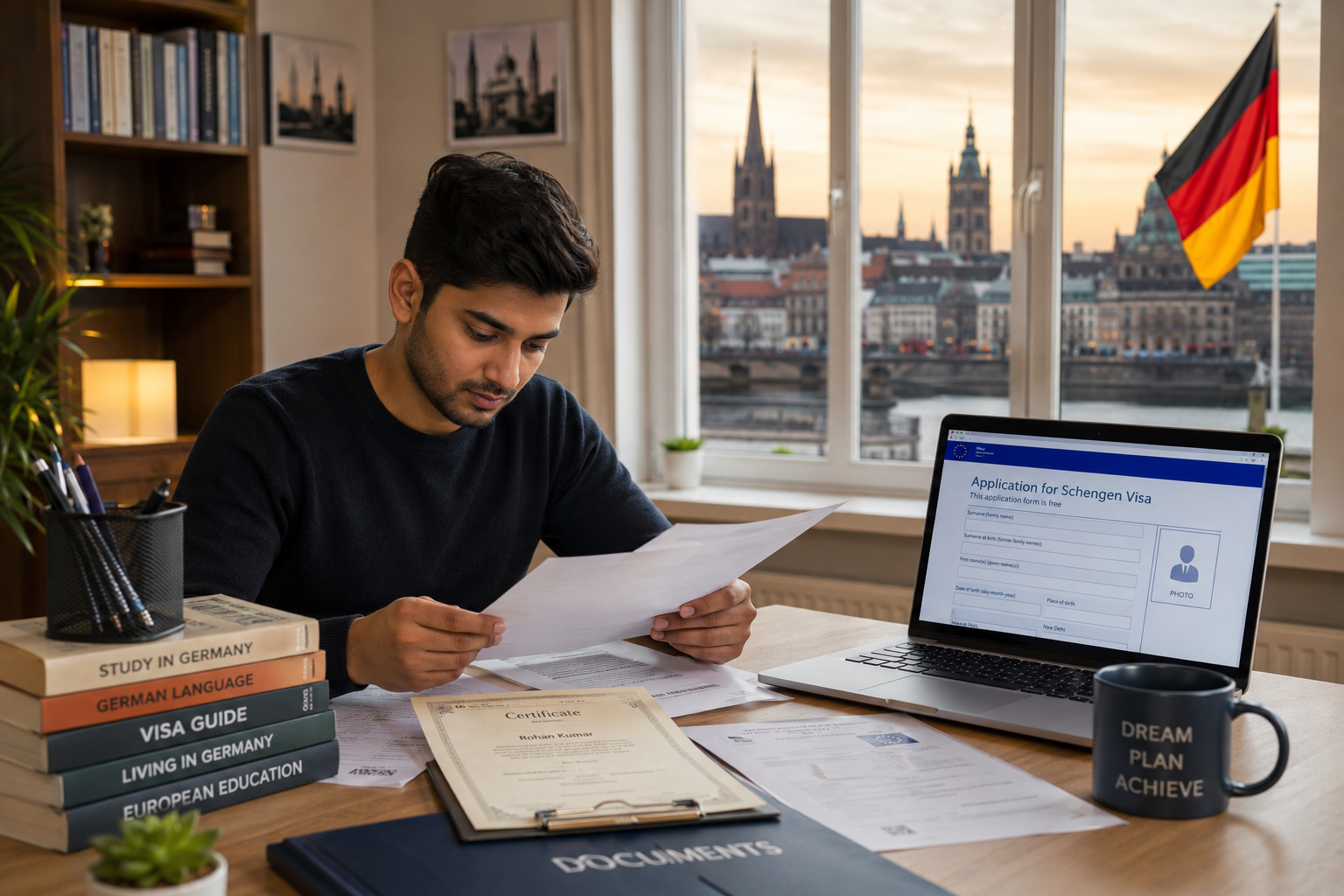 Student preparing documents for Ausbildung in Germany