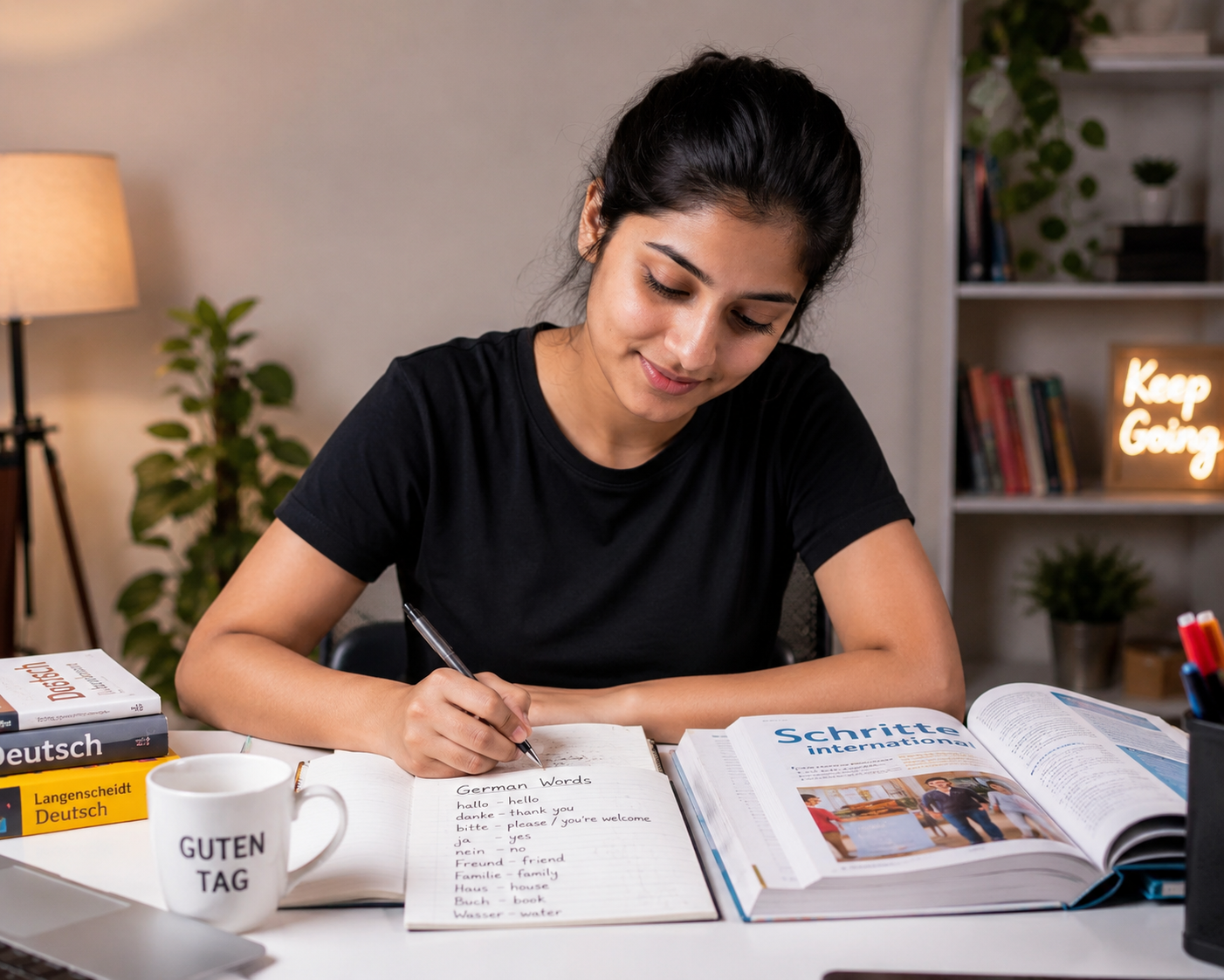 Student learning A1 German Course