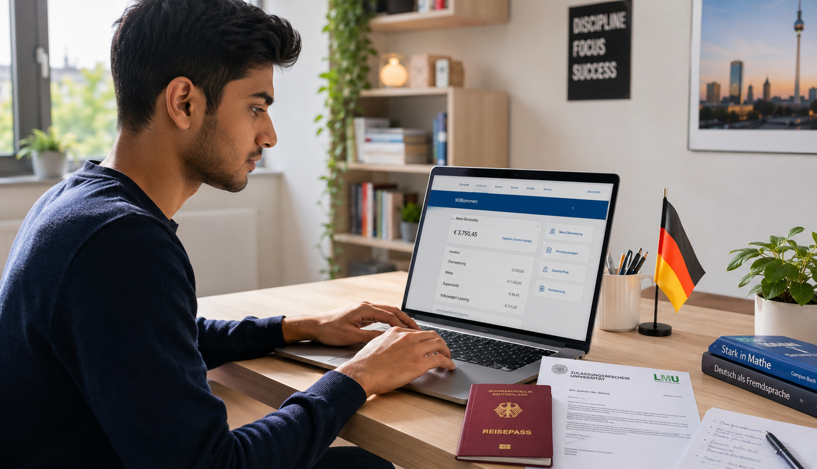 Student managing finances securely on a laptop