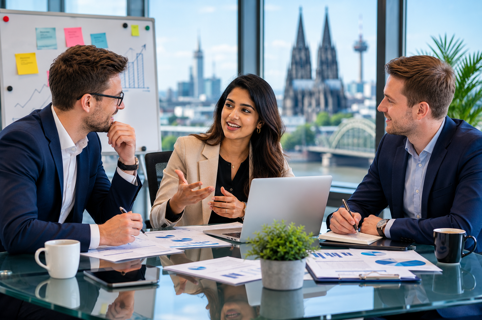 Professional communicating in a business setting