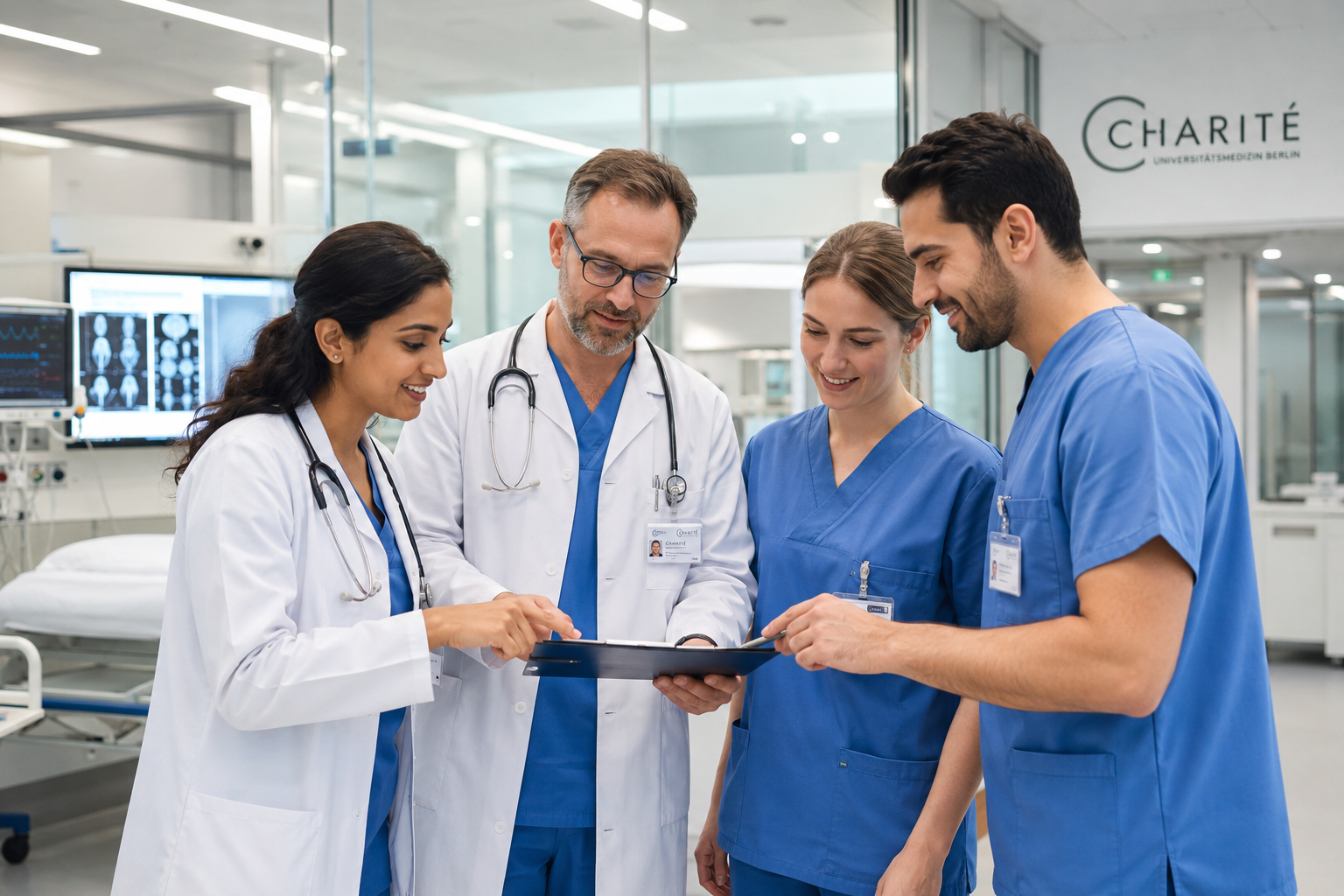 Doctors collaborating in a modern German hospital